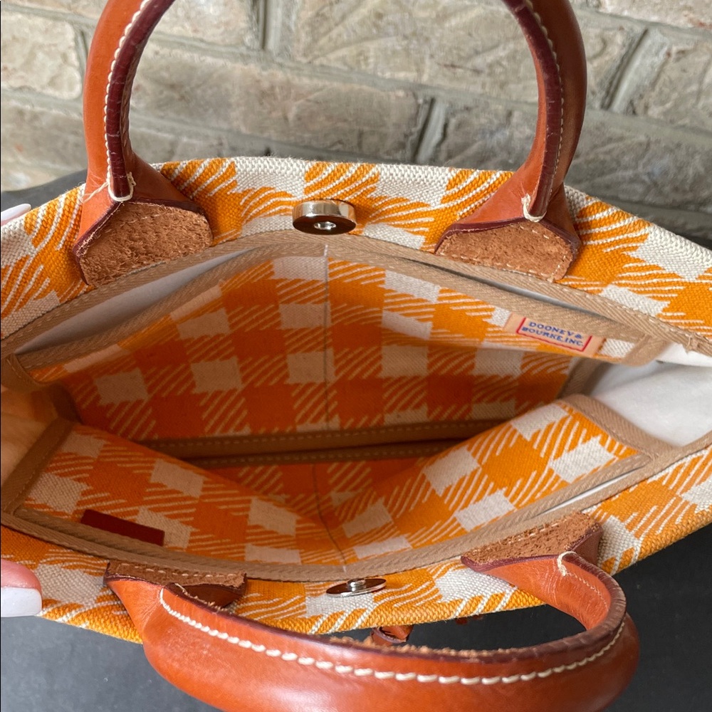 Dooney & Bourke Orange Checkered Tote with Brown Tassel Accents - Picture 5 of 7